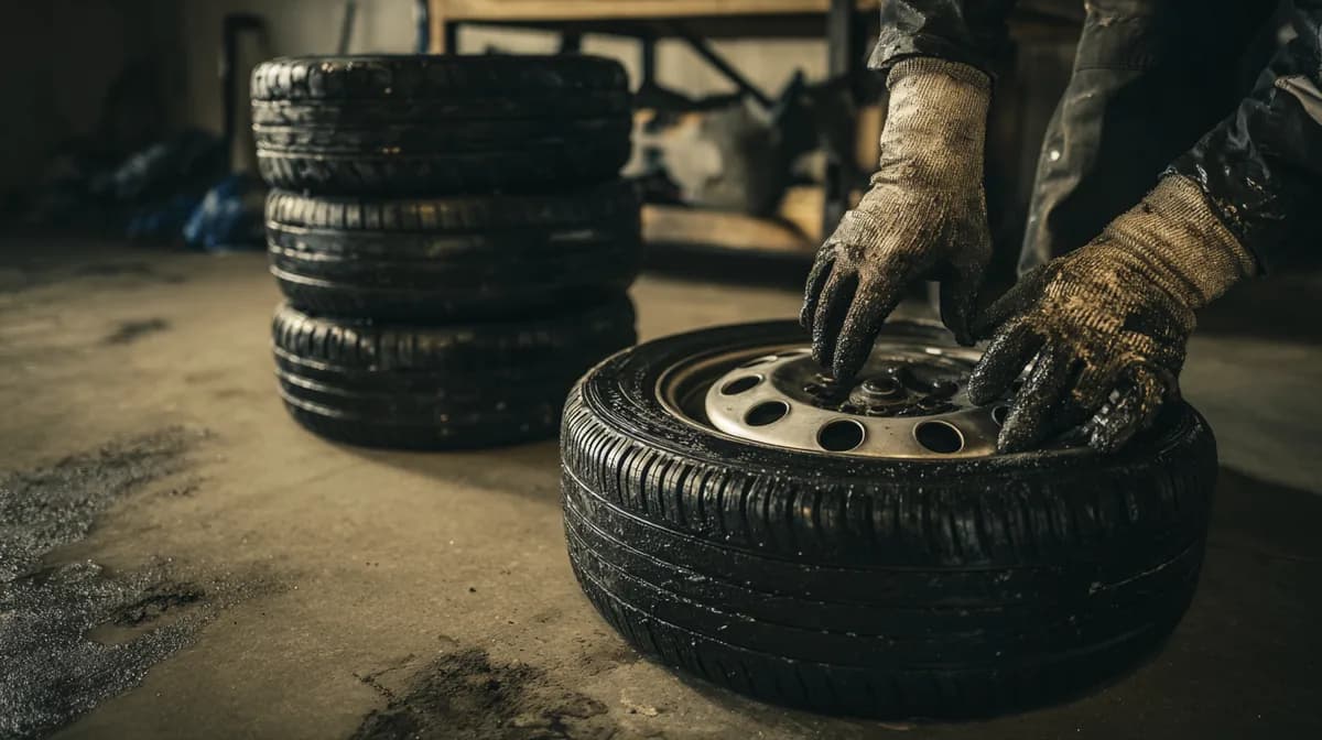 Monteur wisselt banden in de werkplaats van MTechniek Alkmaar